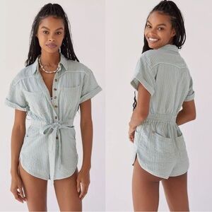 Urban Outfitters | BDG Devon Linen Tie Waist Romper New XS Light Blue Stripe
